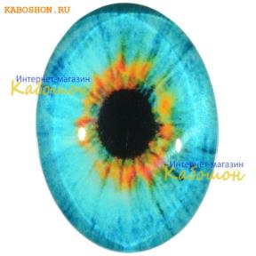 Кабошон стеклянный с принтом-наклейкой "Глаз" овальный 18х13 мм