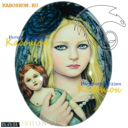 Кабошон стеклянный с принтом-наклейкой овальный 40х30 мм 414014