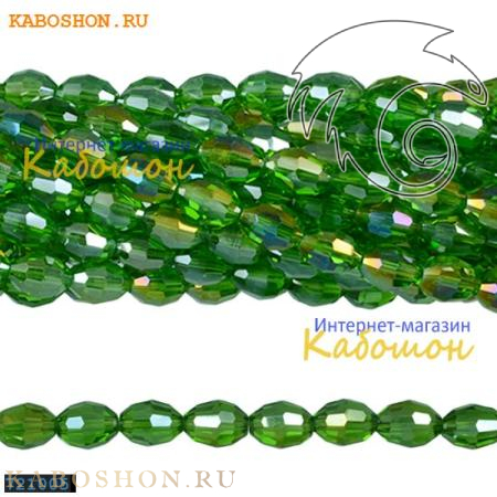 Бусины стеклянные овальные граненые 10х8 мм травянисто-зеленые 721005