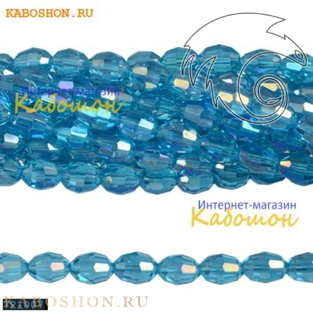 Бусины стеклянные овальные граненые 10х8 мм аквамарин 721007