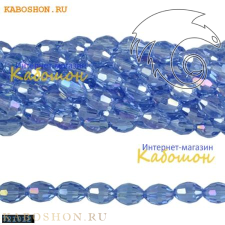 Бусины стеклянные овальные граненые 10х8 мм светлый сапфир 721012