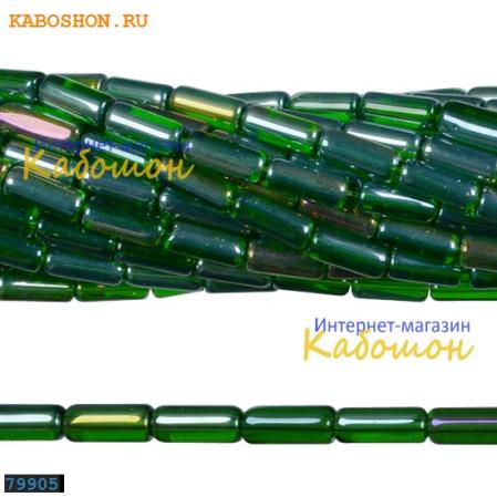 Бусины стеклянные трубочки 10х4 мм травянисто-зеленые