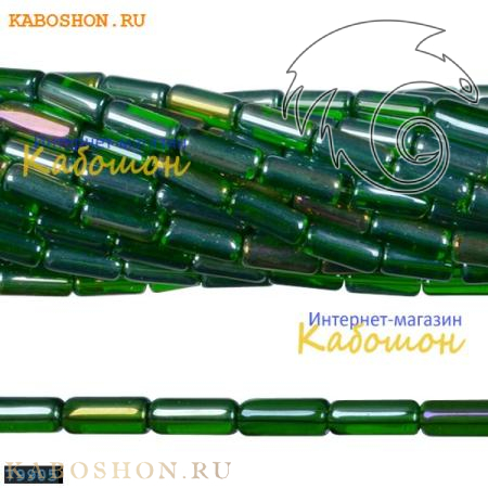 Бусины стеклянные трубочки 10х4 мм травянисто-зеленые 79905