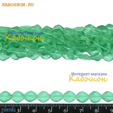 Бусины стеклянные граненые 9х4 мм бледно-зеленые