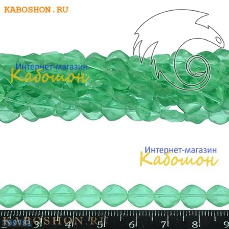 Бусины стеклянные граненые 9х4 мм бледно-зеленые 799781