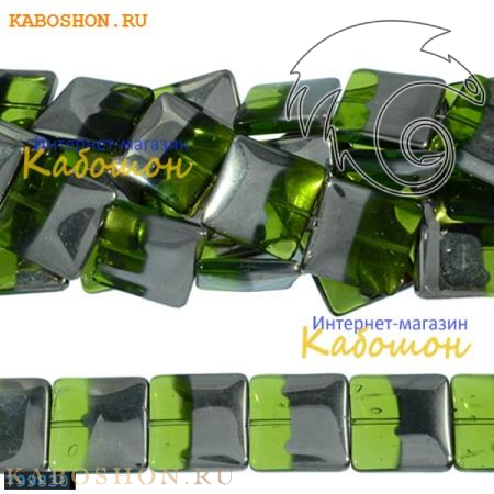 Бусины стеклянные квадратные 20х20 мм зеленые-черные 799830