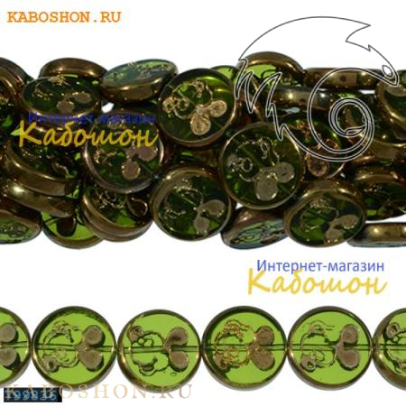 Бусины стеклянные плоские круглые 17 мм светло-зеленые 799836