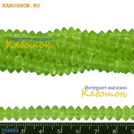 Бусины стеклянные граненые 8х4 мм светло-зеленые (лайм)