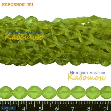 Бусины стеклянные граненые 9х4 мм светло-зеленые (лайм)