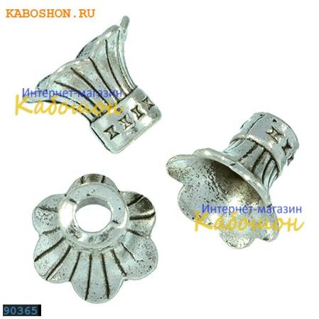 Конус "колокольчик" 11х9 мм старинное серебро (1 пара)