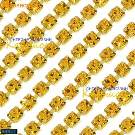 Цепь со стразами 3 мм Light Topaz-Gold