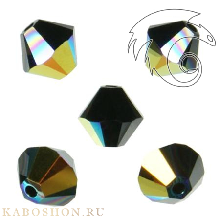 Swarovski Xilion beads 6 мм Jet AB 5328-6-280-AB