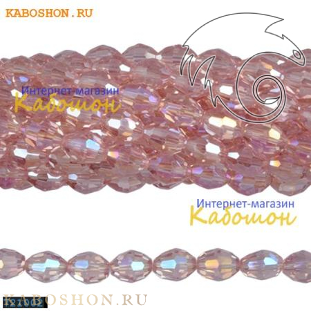 Бусины стеклянные овальные граненые 10х8 мм розовые 721002