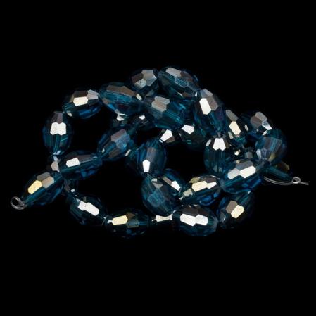 Бусины стеклянные овальные граненые 10х8 мм морская волна