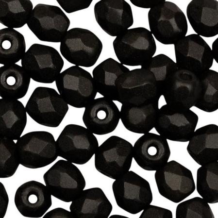 Fire polished 3 mm Alabaster Metallic Black