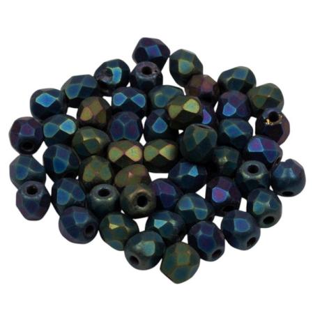 Fire polished 3 мм Jet Matted Green Iris