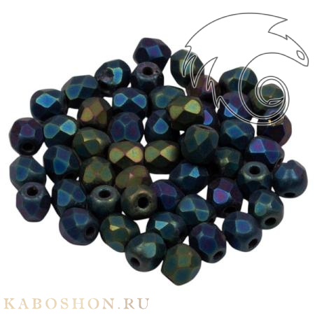 Fire polished 3 мм Jet Matted Green Iris FP-3-23980-21155