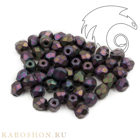 Fire polished 3 мм Jet Matted Purple Iris FP-3-23980-21195