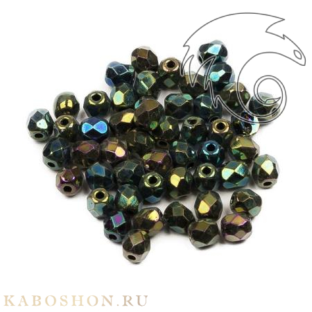 Fire polished 3 мм Jet Green Iris FP-3-23980-21455