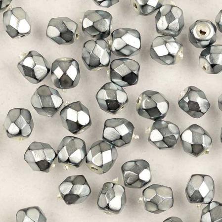 Fire polished 3 мм Jet Heavy Metal Silver