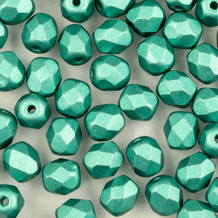 Fire polished 4 мм Alabaster Metallic Green