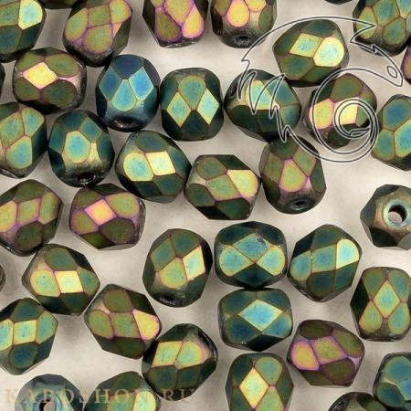 Fire polished 4 мм Jet Matted Green Iris FP-4-23980-21155