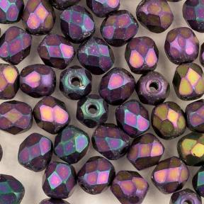 Fire polished 4 мм Jet Matted Purple Iris
