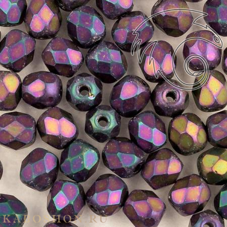 Fire polished 4 мм Jet Matted Purple Iris FP-4-23980-21195