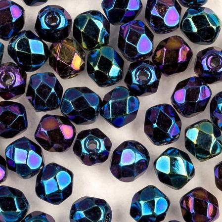 Fire polished 4 мм Jet Blue Iris