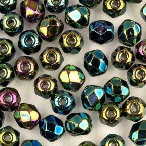 Fire polished 4 мм Jet Green Iris