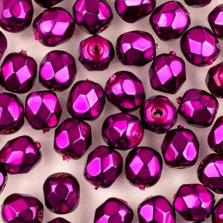 Fire polished 4 мм Jet Heavy Metal Fuchsia