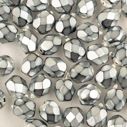 Fire polished 4 мм Jet Heavy Metal Silver