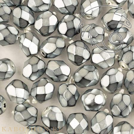 Fire polished 4 мм Jet Heavy Metal Silver FP-4-23980-34400