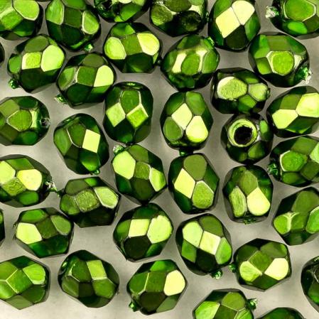 Fire polished 4 мм Jet Heavy Metal Green
