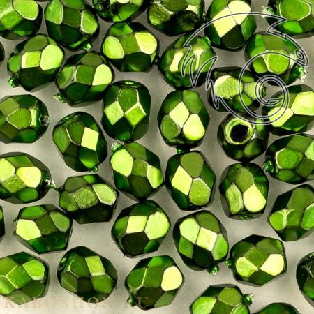 Fire polished 4 мм Jet Heavy Metal Green FP-4-23980-34444