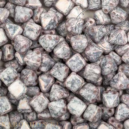 Pyramid beads 2-hole 6 мм Alabaster Teracota Copper (10 шт) Pyr-2010-15435