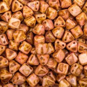 Pyramid beads 2-hole 6 мм Alabaster Travertin Red-Brown