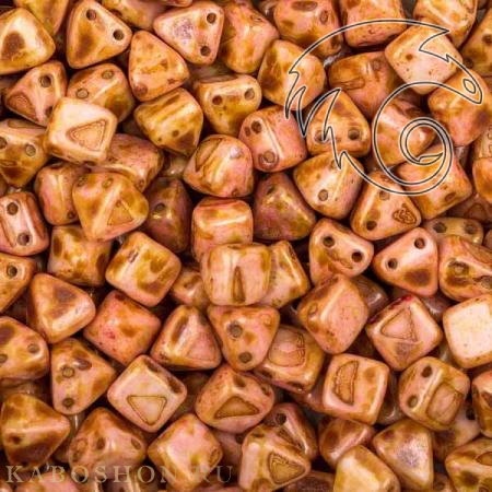 Pyramid beads 2-hole 6 мм Alabaster Travertin Red-Brown Pyr-2010-65307-1