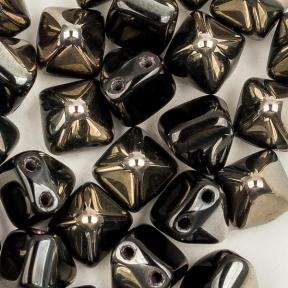 Pyramid beads 2-hole 6 мм Jet Chrome (10 шт)