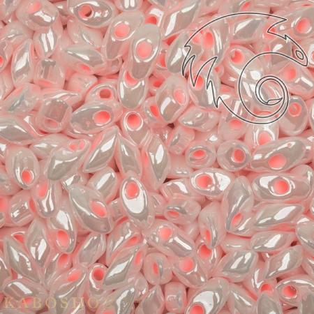 Бисер Miyuki Long Magatama Окрашенный изнутри ярко-розовый/белый LMA-0427