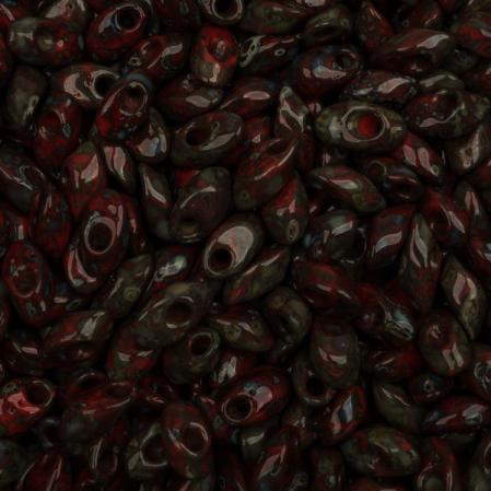 Бисер Miyuki Long Magatama Пикассо непрозрачный красный гранат