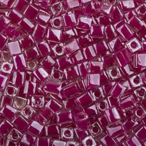 Бисер Miyuki Square Beads 4 мм Окрашенный изнутри фуксия/хрусталь