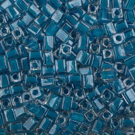 Бисер Miyuki Square Beads 4 мм Окрашенный изнутри бирюзовый/хрусталь
