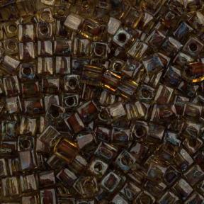 Бисер Miyuki Square Beads 4 мм Пикассо прозрачный шафран