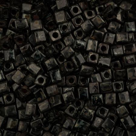 Бисер Miyuki Square Beads 4 мм Пикассо непрозрачный черный