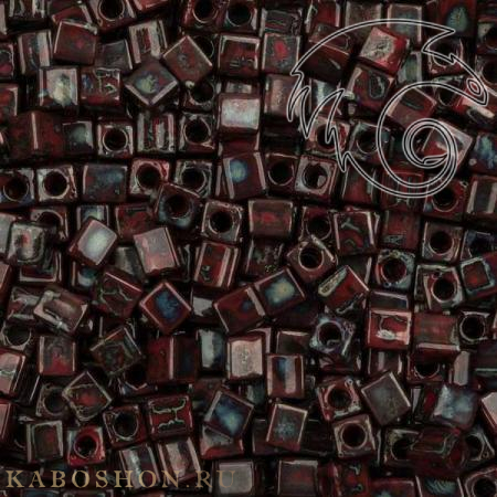 Бисер Miyuki Square Beads 4 мм Пикассо непрозрачный красный гранат SB-04-4513