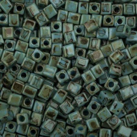 Бисер Miyuki Square Beads 4 мм Пикассо непрозрачный зеленая морская пена