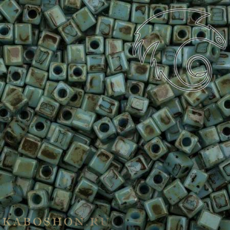 Бисер Miyuki Square Beads 4 мм Пикассо непрозрачный зеленая морская пена SB-04-4514