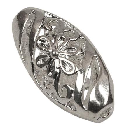 Бусина овальная филигранная "цветок" 15х7 мм посеребренная