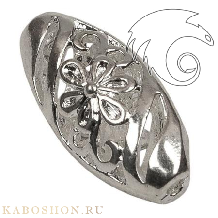 Бусина овальная филигранная "цветок" 15х7 мм посеребренная 89030